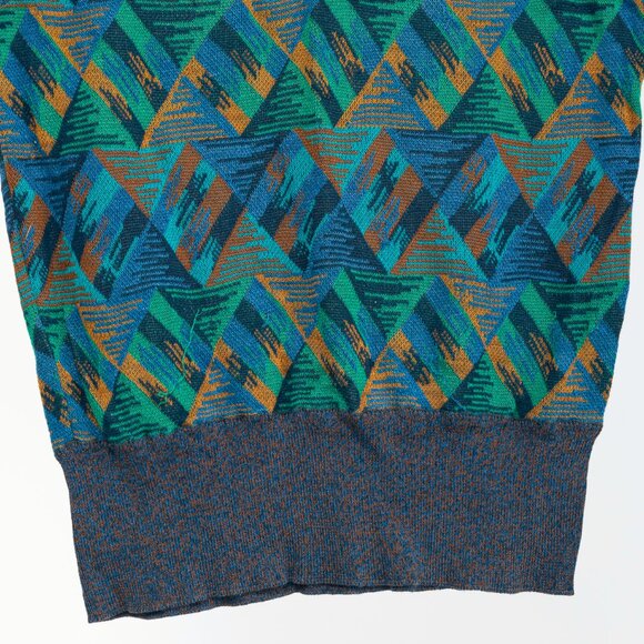 Missoni 80's-Vintage Teal & Blue Cotton Triangle-Jacquard Sweater Vest - Picture 5 of 8